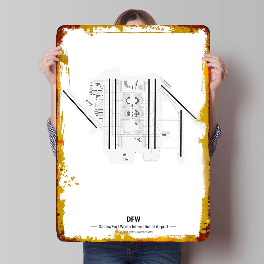 Home Decor Dallas - DFW Airport Map Metal Wall Art