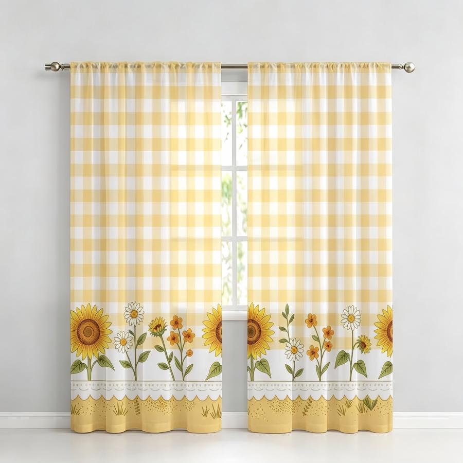 Home Decor Yellow - 2PCS Digital Print Sheer Curtain, Yellow