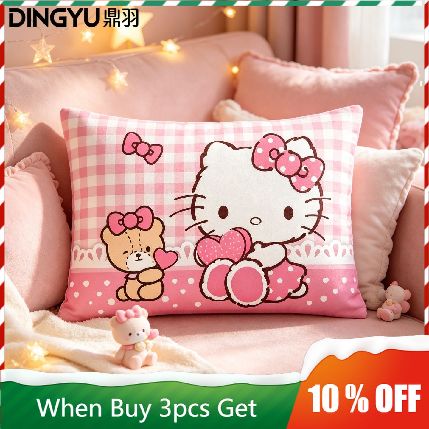 Decorative Throw Pillow - Hello Kitty Cartoon Crystal Velvet Throw
