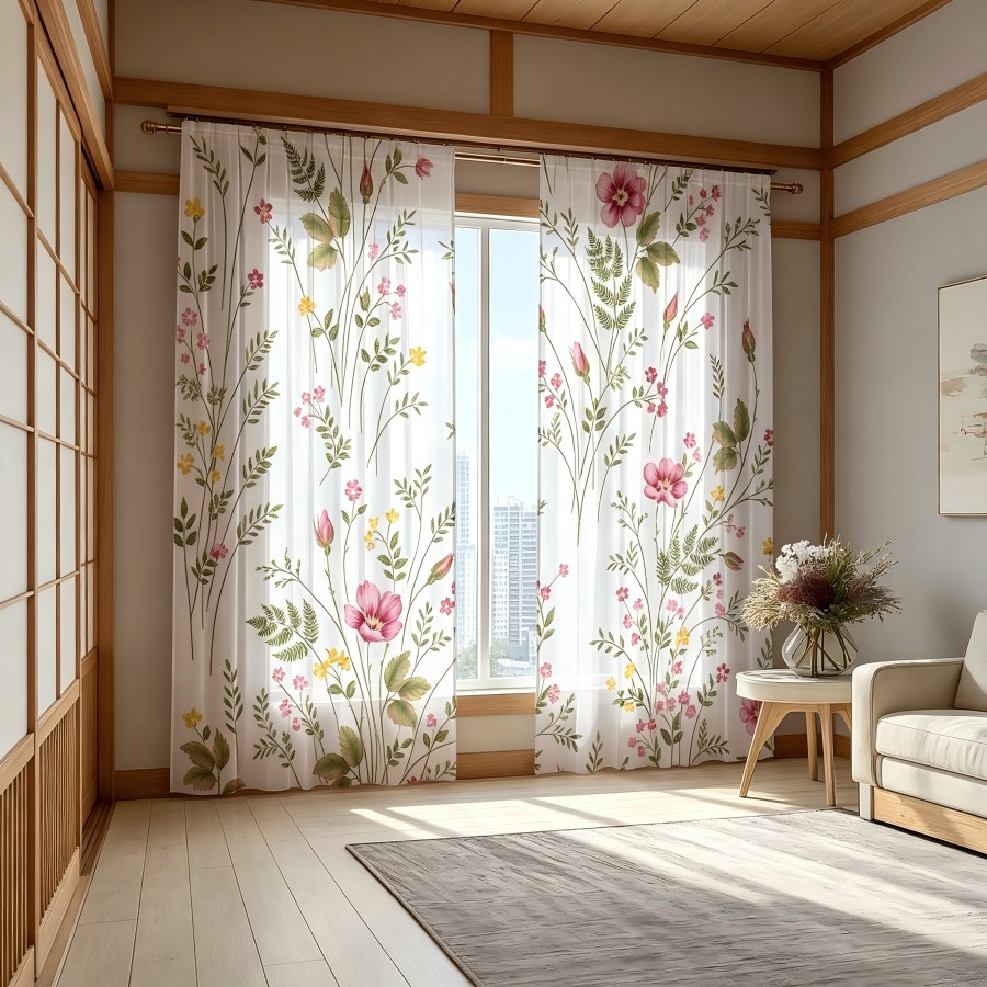 2PCS Digital Print Sheer Curta - Home Decor Yellow 评论和价格