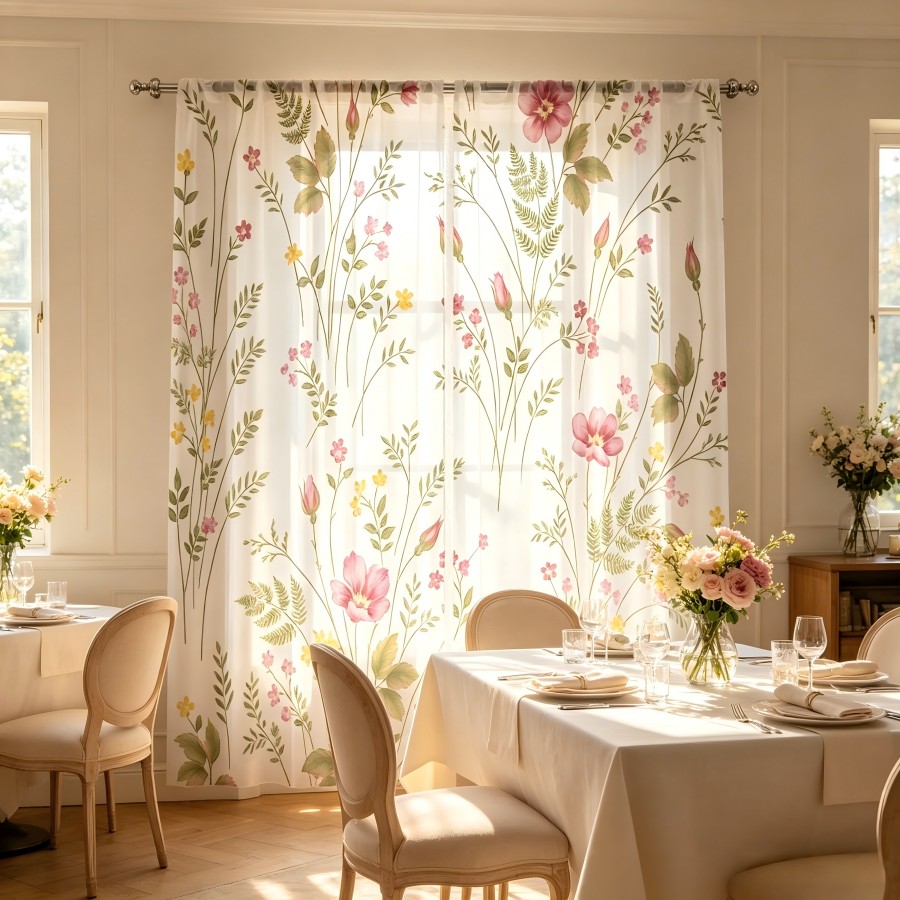 2PCS Digital Print Sheer Curta - Home Decor Yellow 评论和价格