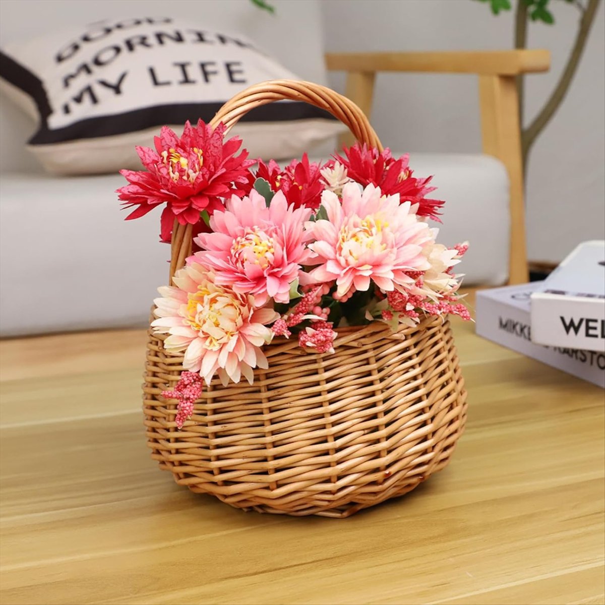 Wicker Picnic Basket with Hand - Home Decor Garden 评论和价格