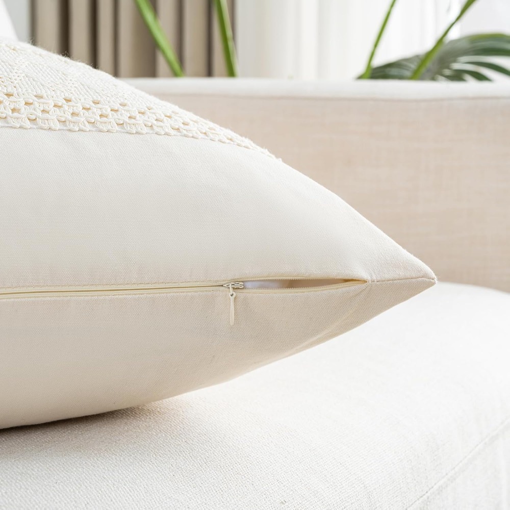 Boho Cream Lumbar Pillow Cover - Decorative Throw Pillow 评论和价格