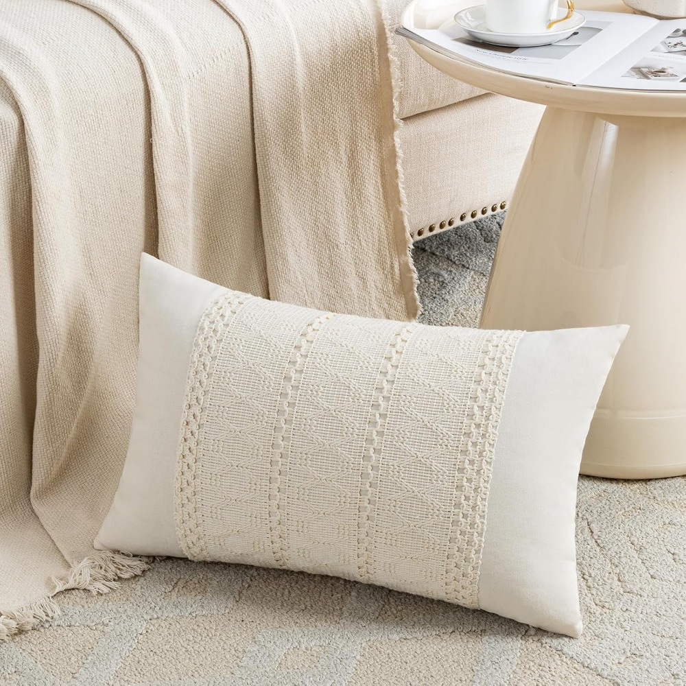 Boho Cream Lumbar Pillow Cover - Decorative Throw Pillow 评论和价格