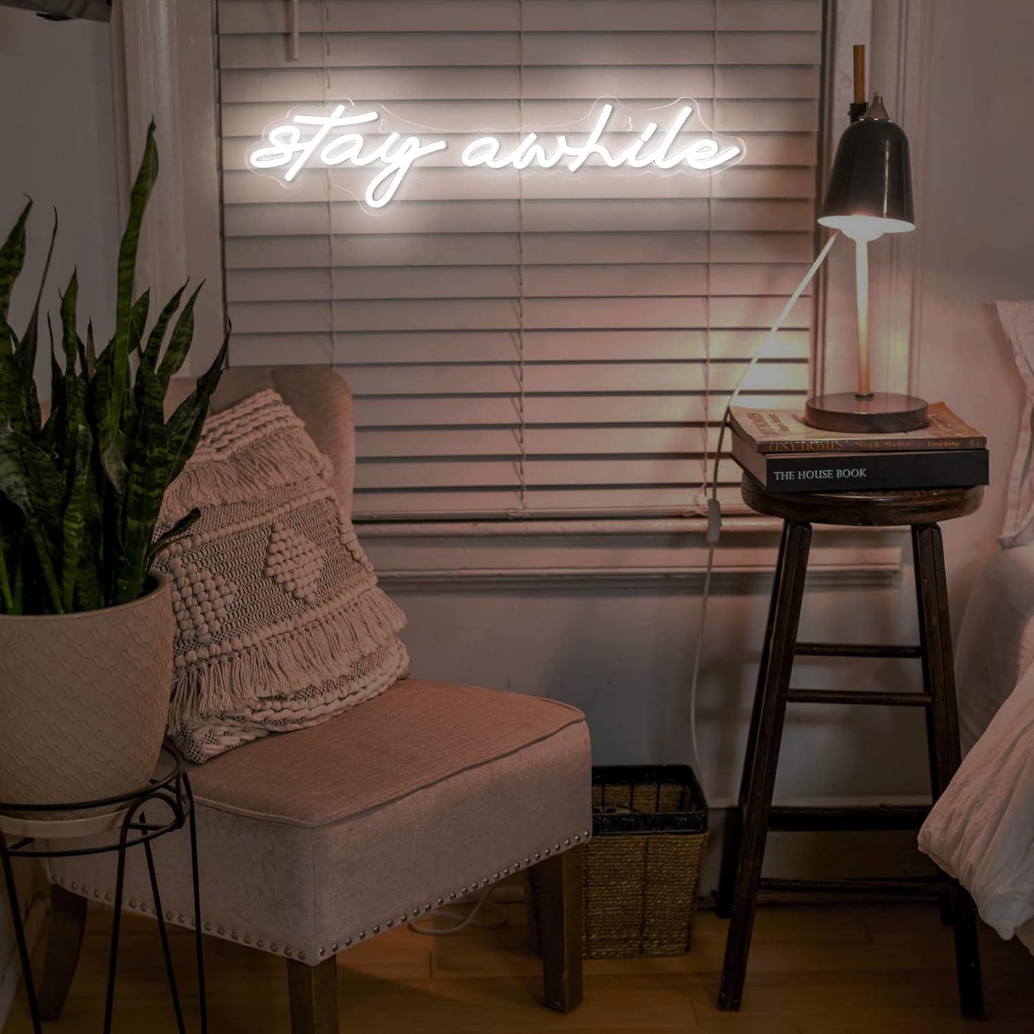 Stay Awhile Neon Signs USB Dim - Home Decor Lighting 评论和价格