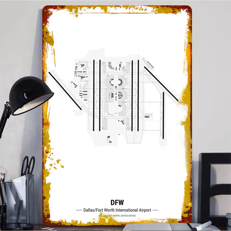 DFW Airport Map Metal Wall Art - Home Decor Dallas 评论和价格