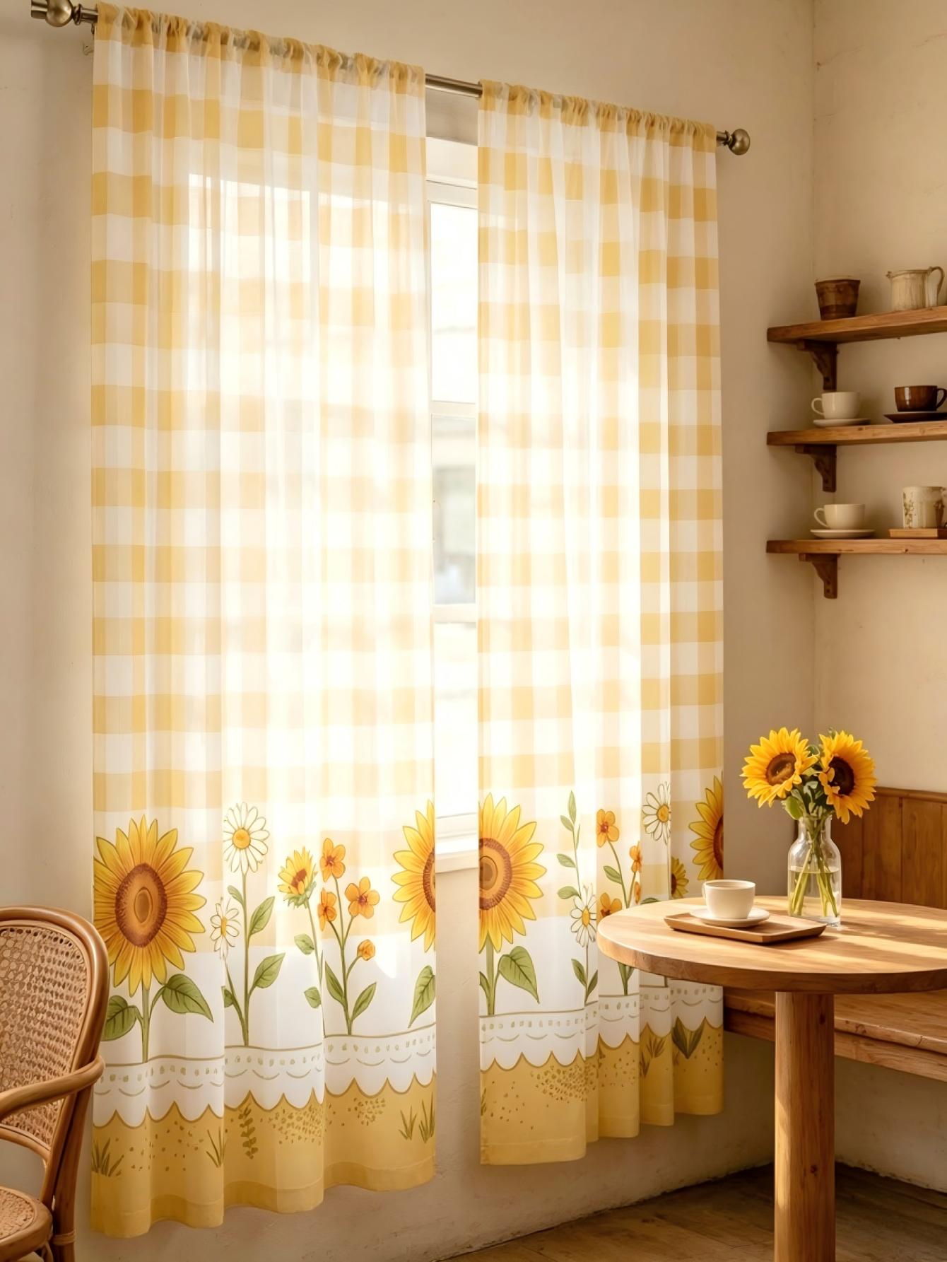2PCS Digital Print Sheer Curta - Home Decor Yellow 评论和价格