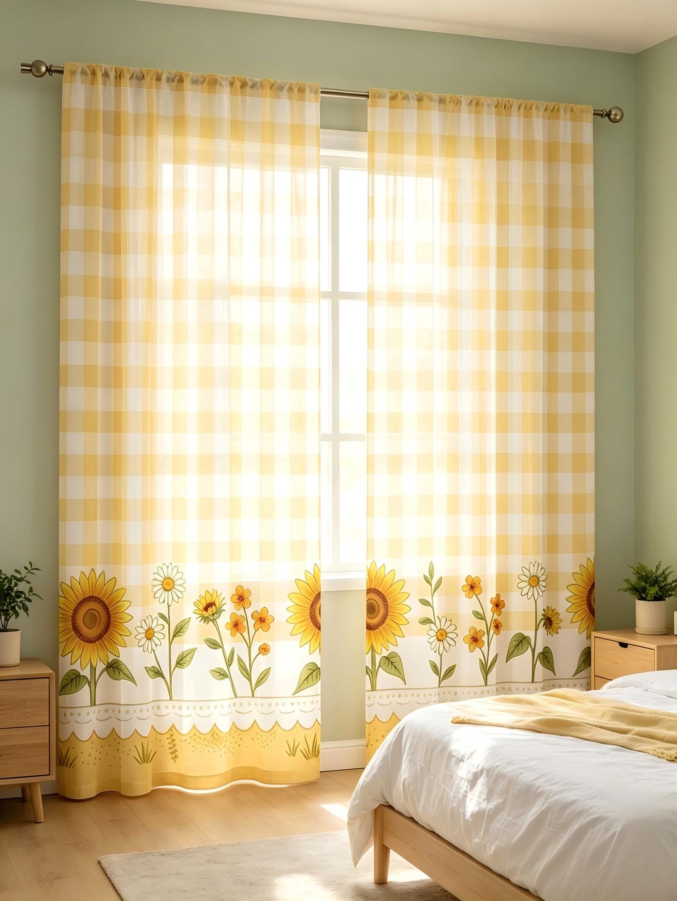 2PCS Digital Print Sheer Curta - Home Decor Yellow 评论和价格