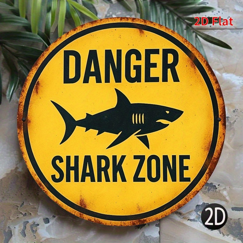 2D Metal Sign Shark Danger Zon - Home Decor Yellow 评论和价格