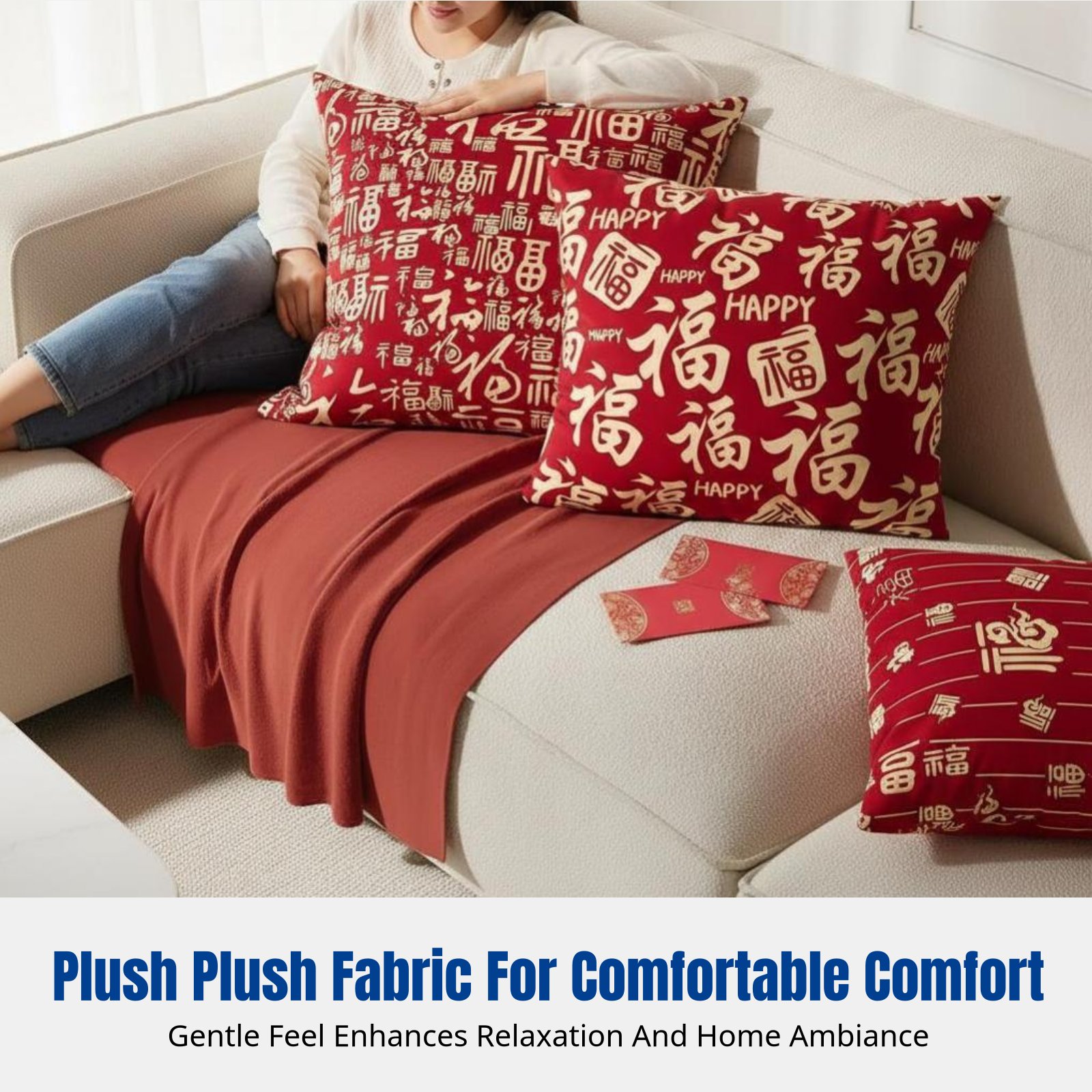 Red Plush Throw Pillow Cover,  - Decorative Throw Pillow 评论和价格