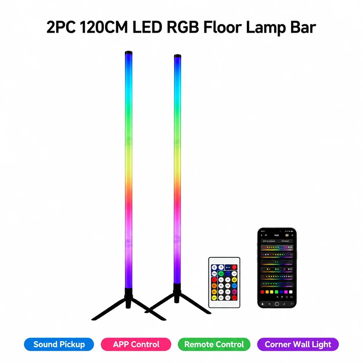 2PCS 120CM RGB Floor Lamp, Sou - Home Decor Lighting 评论和价格