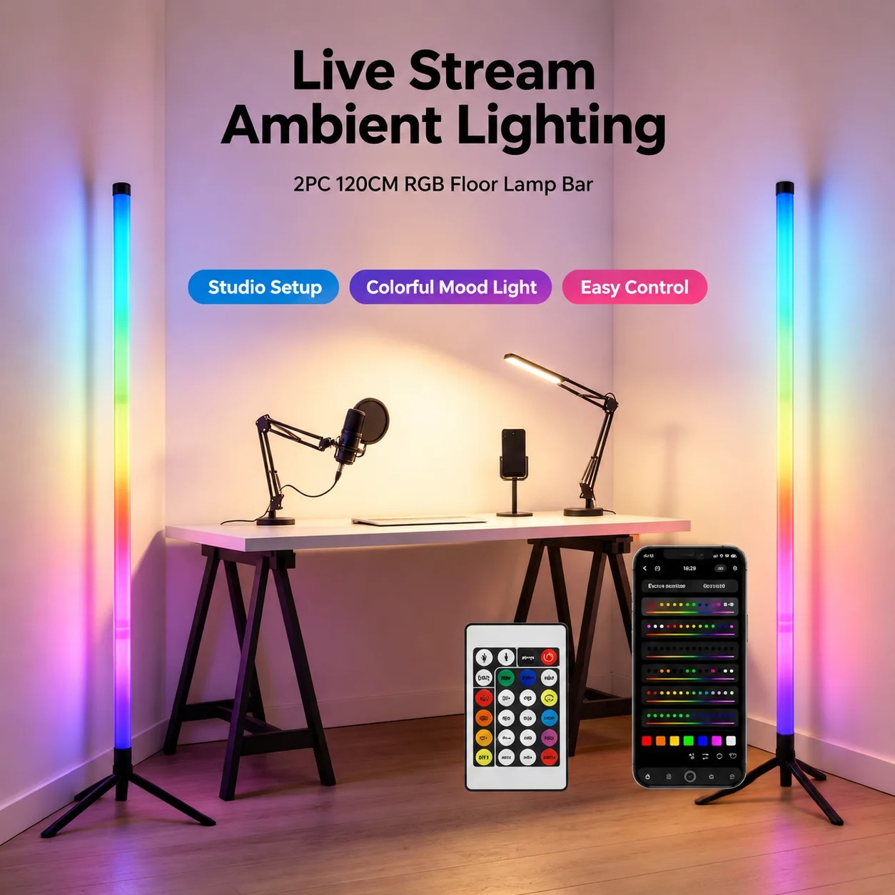 2PCS 120CM RGB Floor Lamp, Sou - Home Decor Lighting 评论和价格