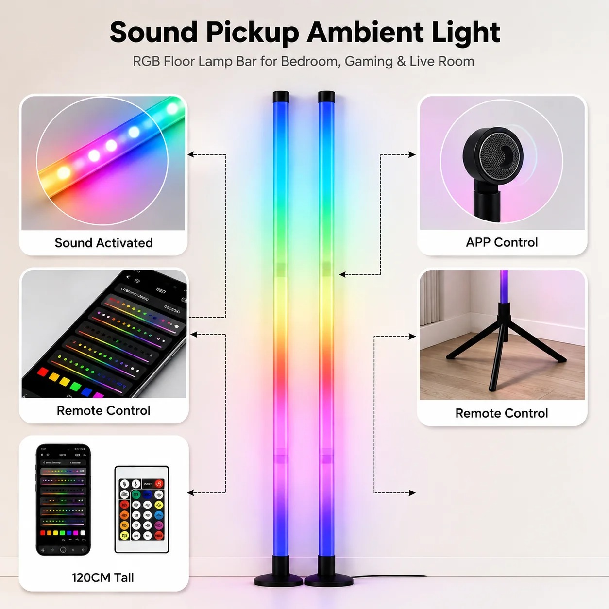 2PCS 120CM RGB Floor Lamp, Sou - Home Decor Lighting 评论和价格